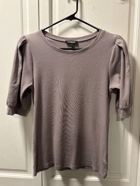 Express Puff Sleeve Ribbed Knit Top Taupe Size M